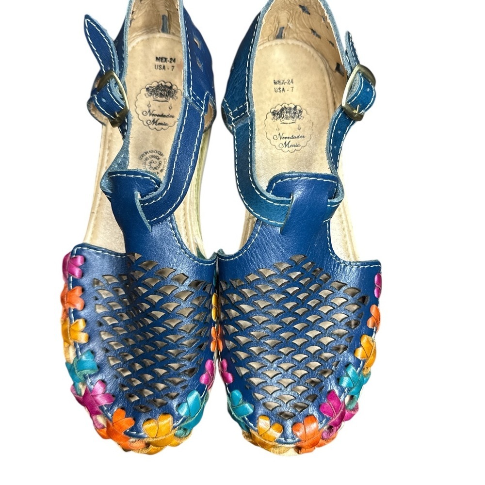 Mexican Leather Huarache Wedge Sandals - Picture 4 of 6